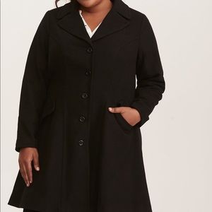 Black Button Front Skirted Coat